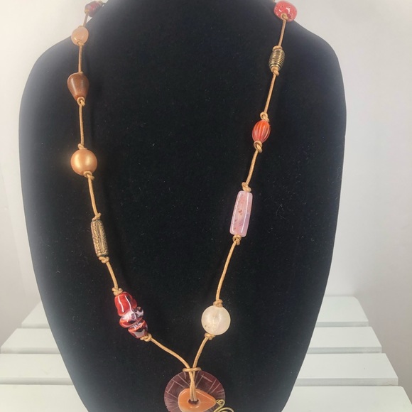 BEADED funky Boho Copper tie lace NECKLACE Metal beads UNIQUE EUC - Picture 9 of 10